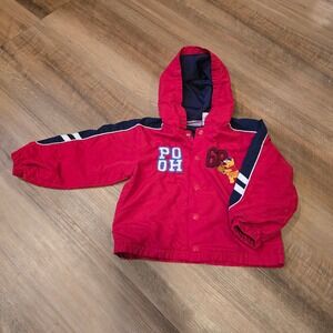 Kids VTG Disney Winnie the Pooh 68 Baseball Jacket Red Blue Hooded Size 4T